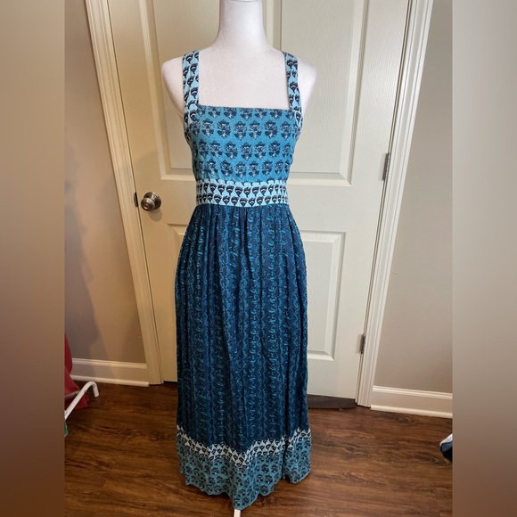 Faherty Gracie Linen Bali Blue Maxi Dress Small - Picture 2 of 15